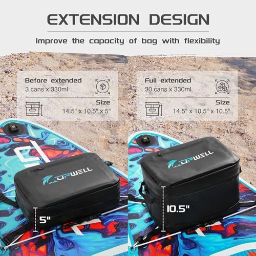 Paddle Board Accessories, Waterproof SUP Cooler Bag with TPU Zipper, PVC Black