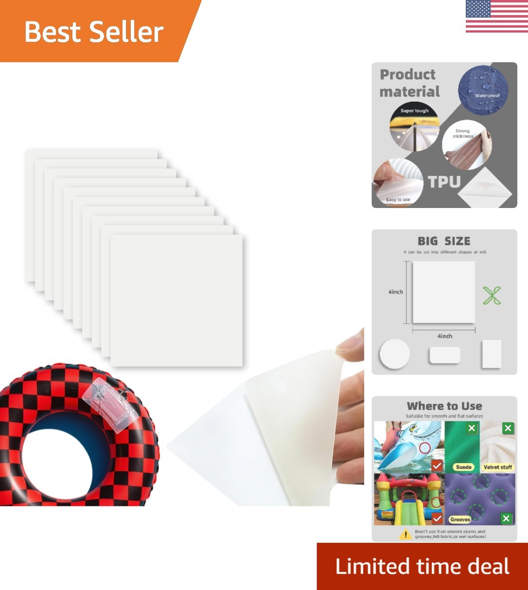 Versatile 4×4 Inch TPU Waterproof Patches – Easy DIY Inflatable Repair Kit