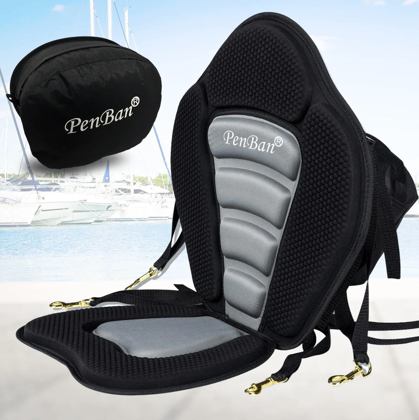 Universal Deluxe Kayak Seat Cushion with Storage Standard 1 Pack Black/Gray