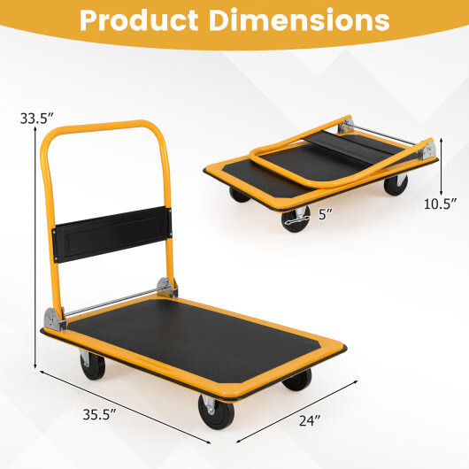 Costway Folding Platform Cart Dolly Hand Truck-Black – Color: Black