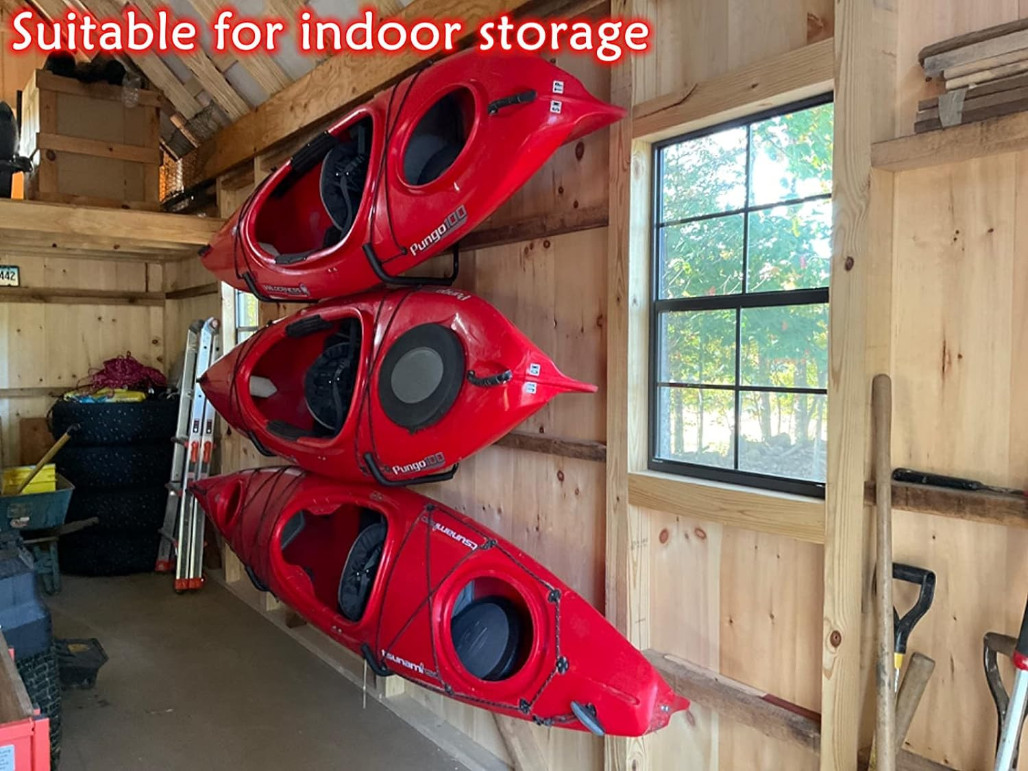 6 Pack Kayak Storage Hooks, 15.5 Inch Wall Mount Canoe Hangers, Heavy Duty Snowb