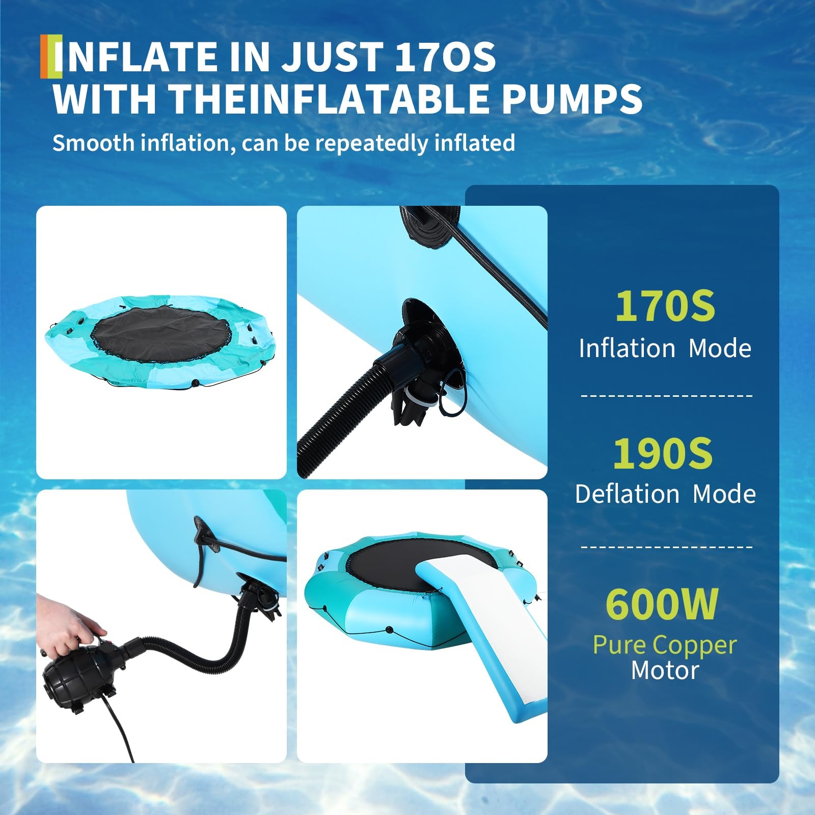 10FT Inflatable Water Trampoline with Ladder Pump Anchor Kit for Lake and Pool