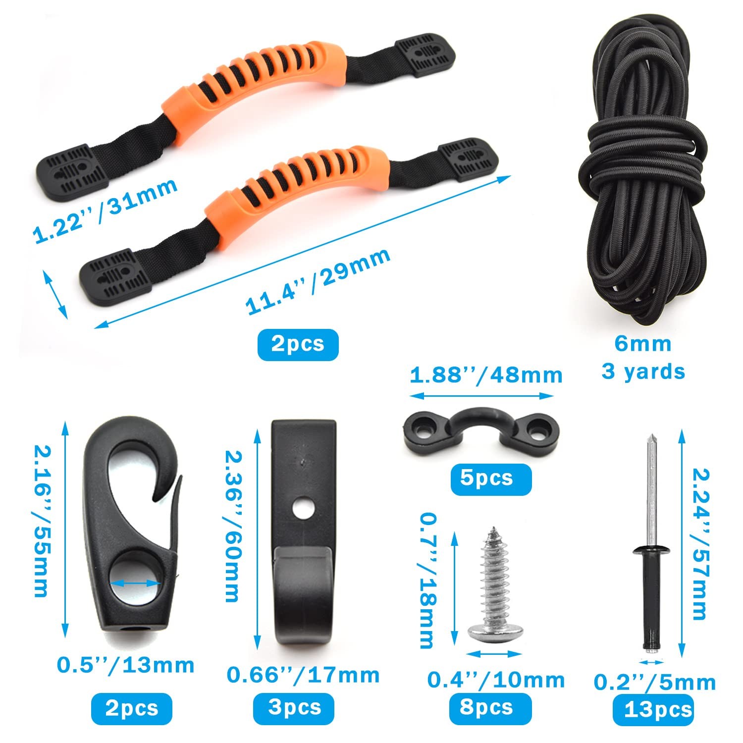 Best Carry Handle Rigging Kit Kayak Canoe Handles, 15 FT 6mm Elastic Bungee Cord