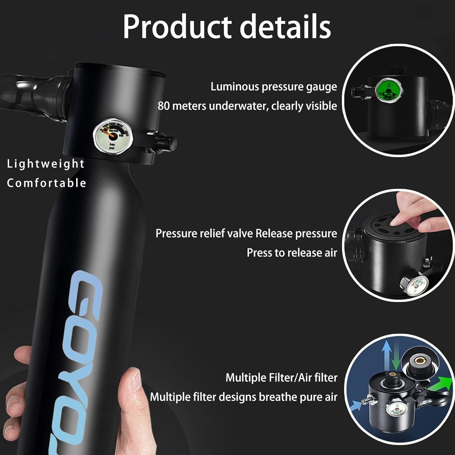 0.5L*2 Bottle Scuba Tank with Pump Reusable Lung Diving Tank Kits 3000PSI Max