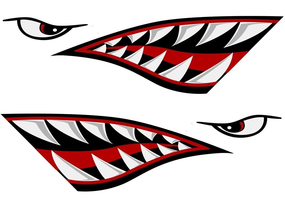 Shark Teeth Mouth Decals – Big Set Stickers for Fishing Boat, Canoe, Car, Truck,