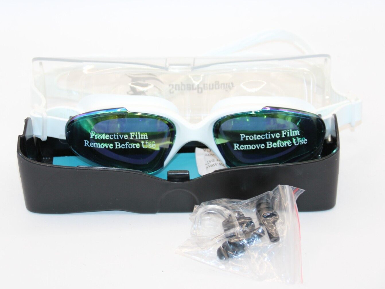 Super Penguin Swimming Goggles Polycarbonate Lens Silicone White Adjustable