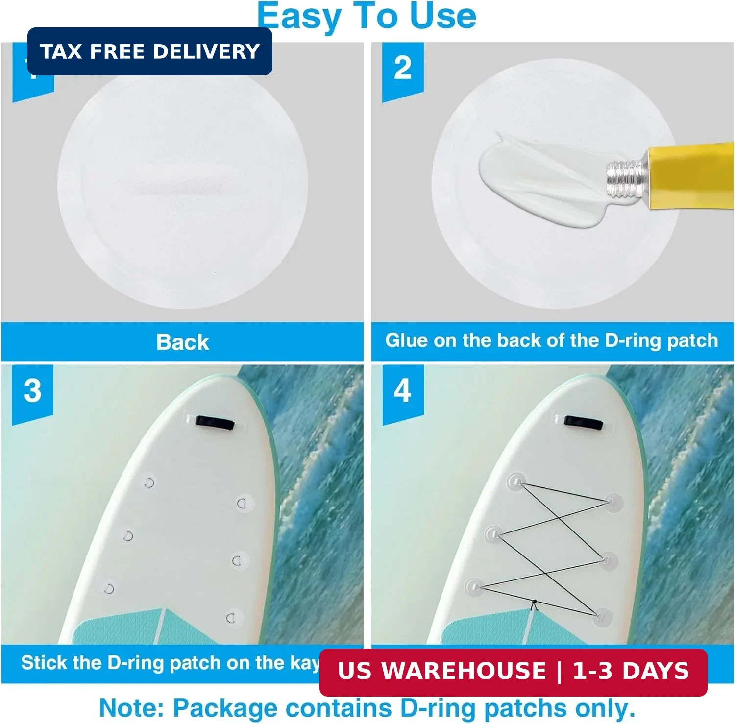 Stainless Steel D-Ring Patch Kit, PVC Paddle Board D-Rings for Kayak, Inflatable