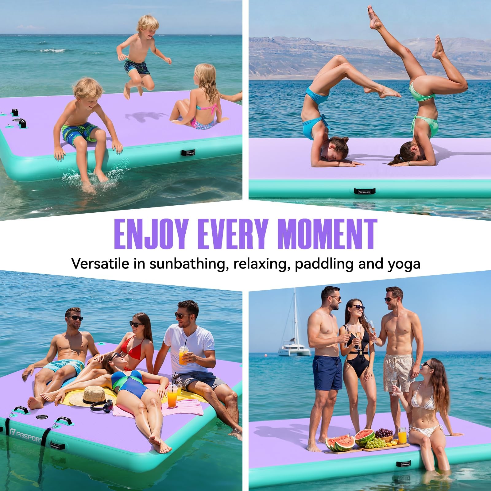 FBSPORT Inflatable Floating Dock Lake Floats for 6 x 5 ft, Green/Purple