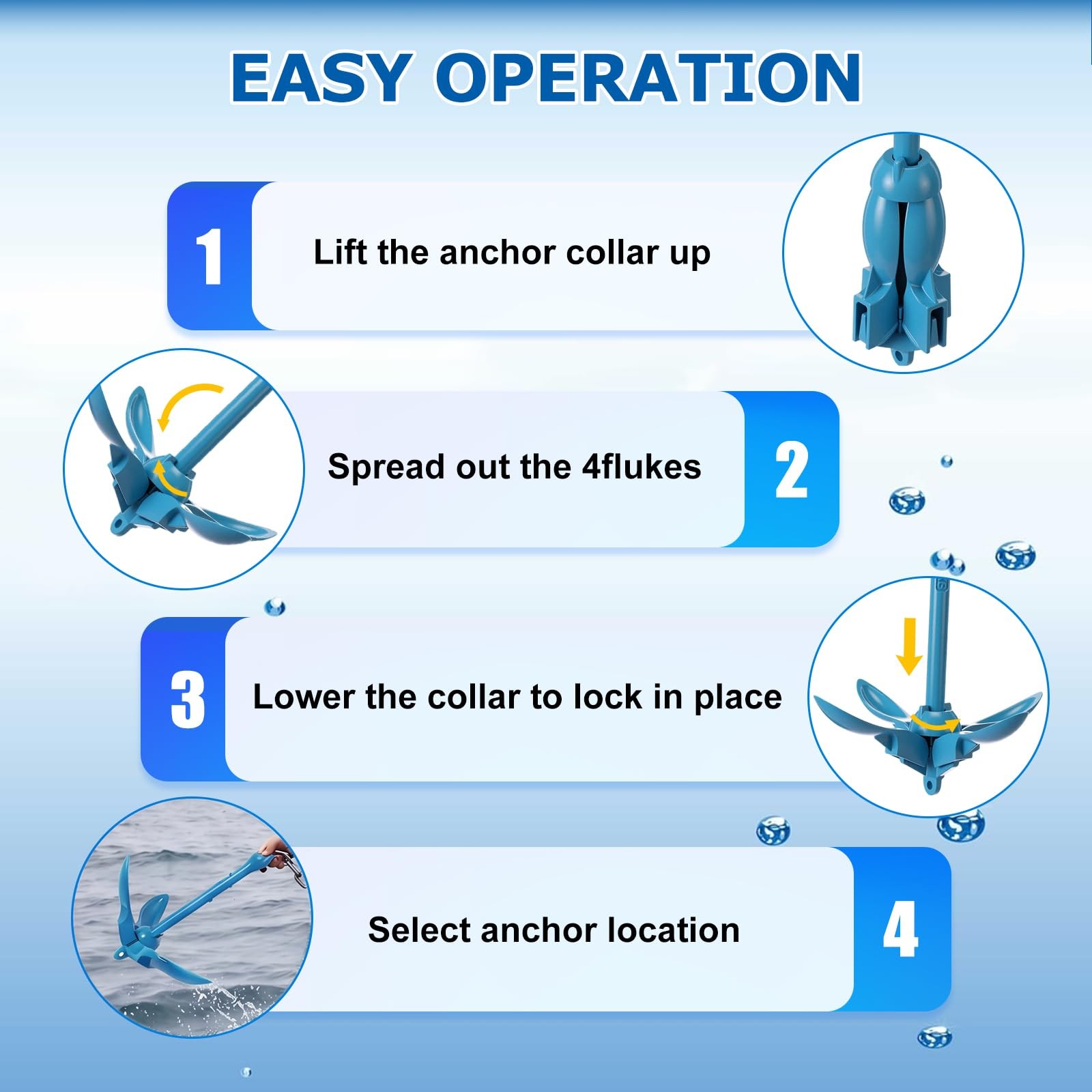 4 Pcs 1.5/3.5 lb Kayak Anchor Kit, Folding Galvanized Paddle Board Anchor wit…