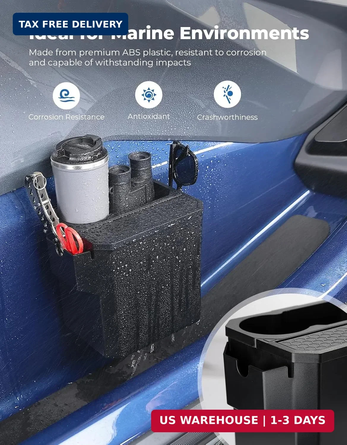 KEMIMOTO Boat Caddy Organizer with Cup Holder, Openable Box Cover and Bottom Sto