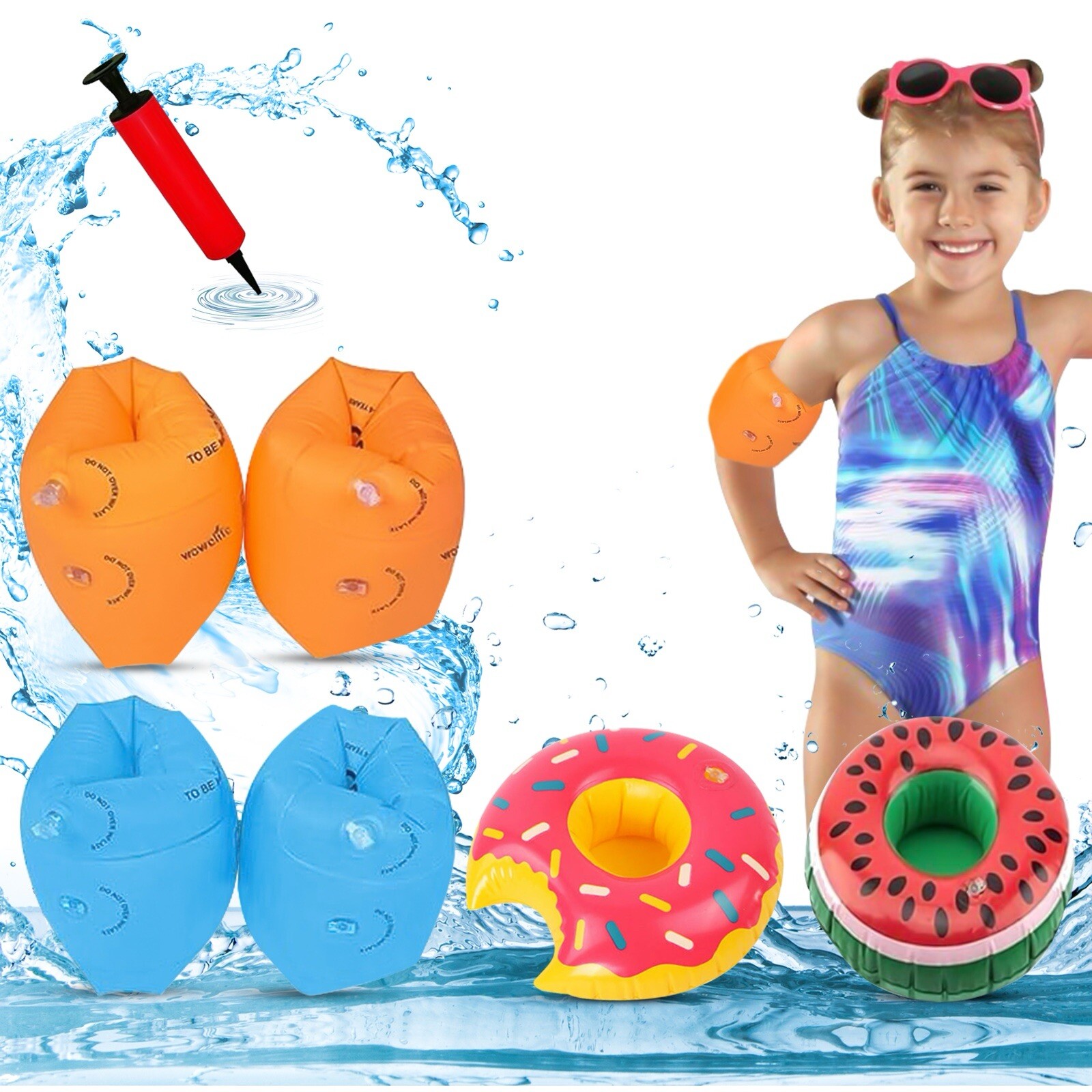 4 Pack Arm Floaties Kids 3-12Yrs Floaties Inflatable Swim Bands Floater Sleeves