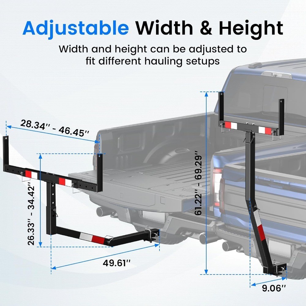 Pickup Truck Bed Extender Hitch Mount for Kayak Canoe Lumber Ladder Pipes Rack