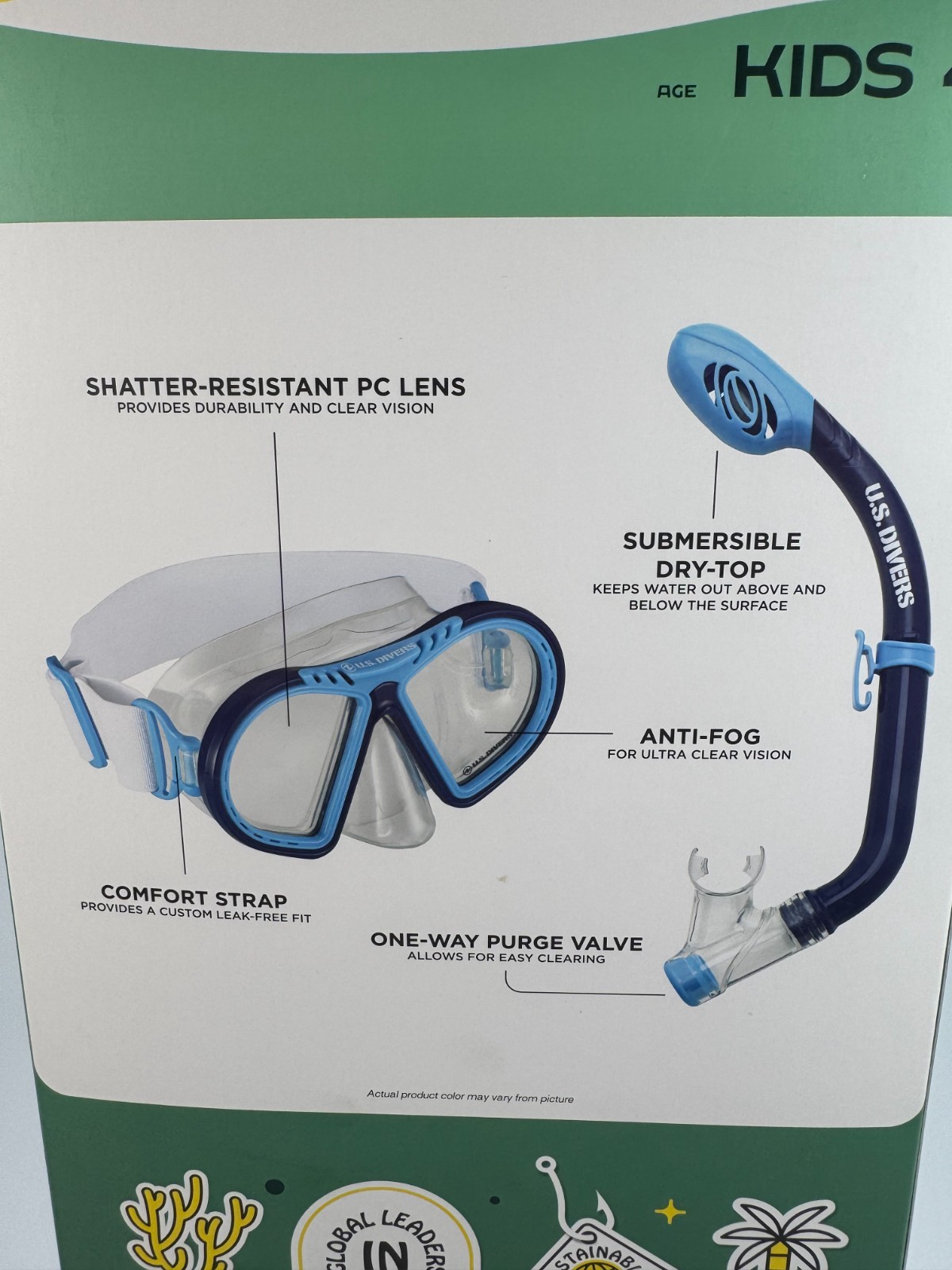 U.S. Divers Toucan Kid Mask & Snorkel Set Pink Teal Ages 4+ NEW In Box