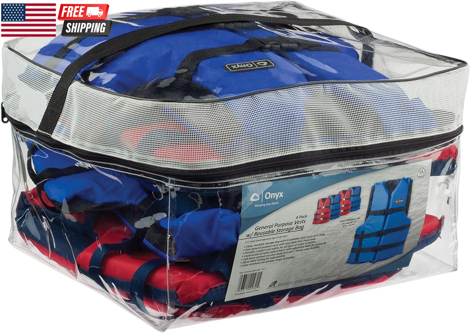 General Purpose Life Vest, Adult Universal (4-Pack),Red – Blue,30-52-Inch Chest,