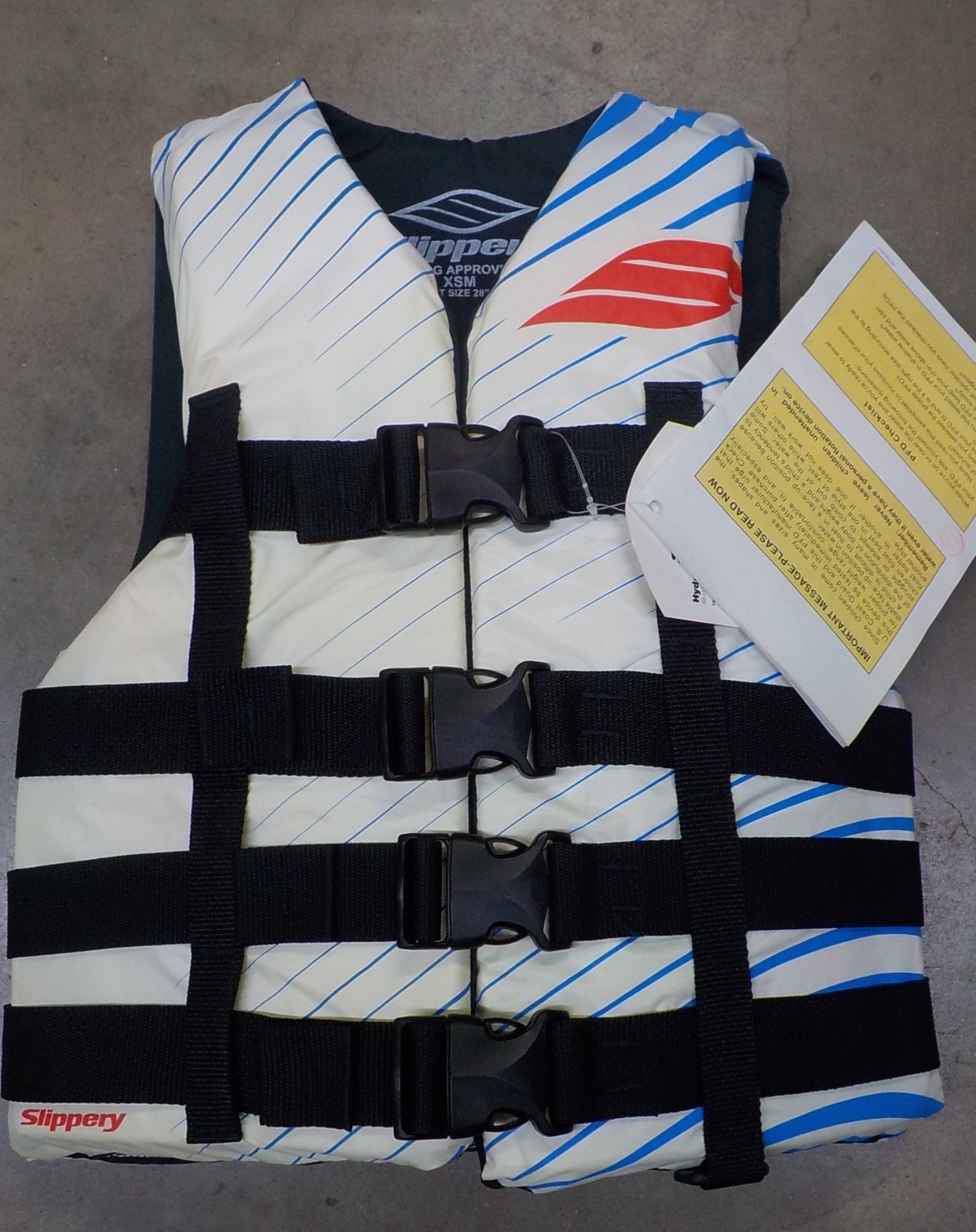 Slippery Hydro Nylon Life Vest PFD White/Blue/Red Adult X-Small Chest 28″-32″