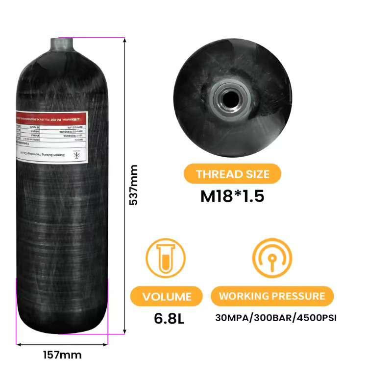 6.8L Carbon Fiber Cylinder High Pressure Tank Fill Station Scuba Diving 4500PSI