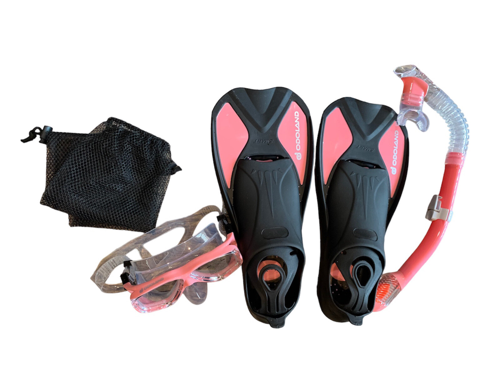Odoland Pink Snorkel Three Piece Set with Mesh Bag Size Medium (7-8)
