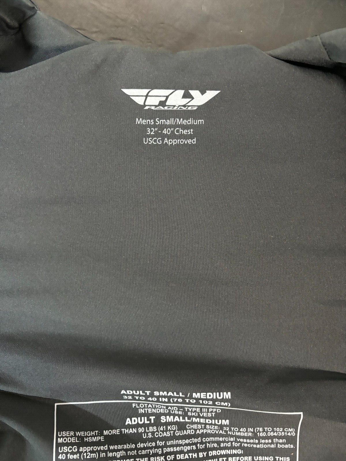 NEW FLY RACING NYLON LIFEJACKET Black/Gray Sz Small/Med 32-40″