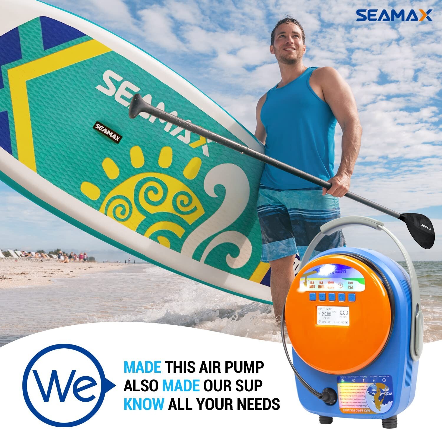 SEAMAX SUP Electric Air Pump for Inflatable Paddle Board & Boat, High Speed D…