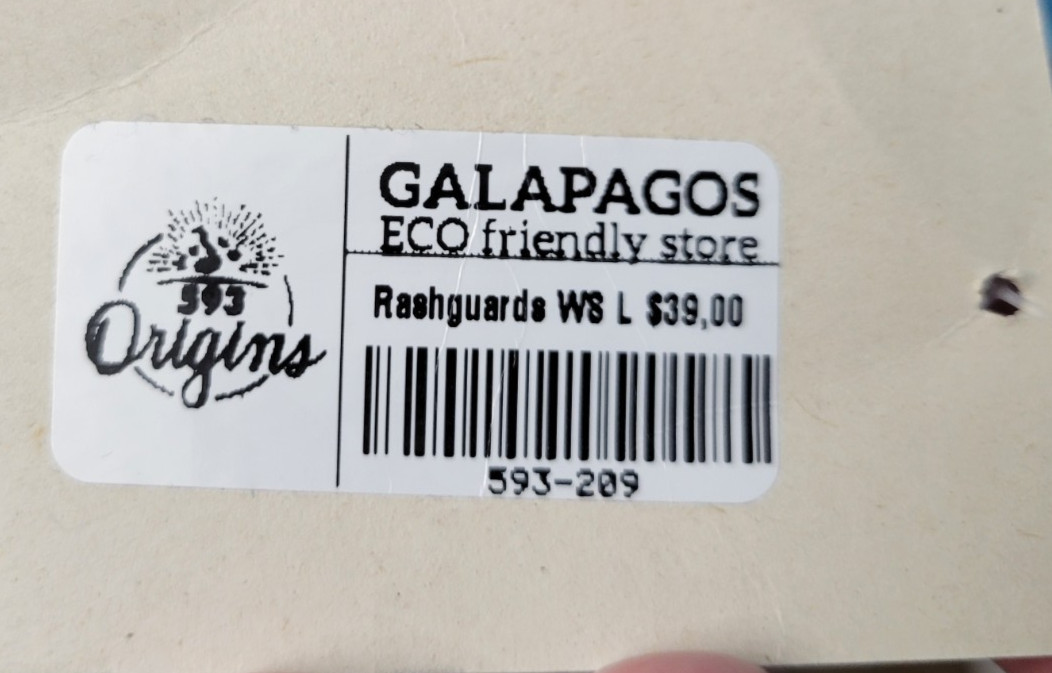 Galapagos Rashguard Size Large by 593 Origins ECO Friendly Store, NEW with Tags