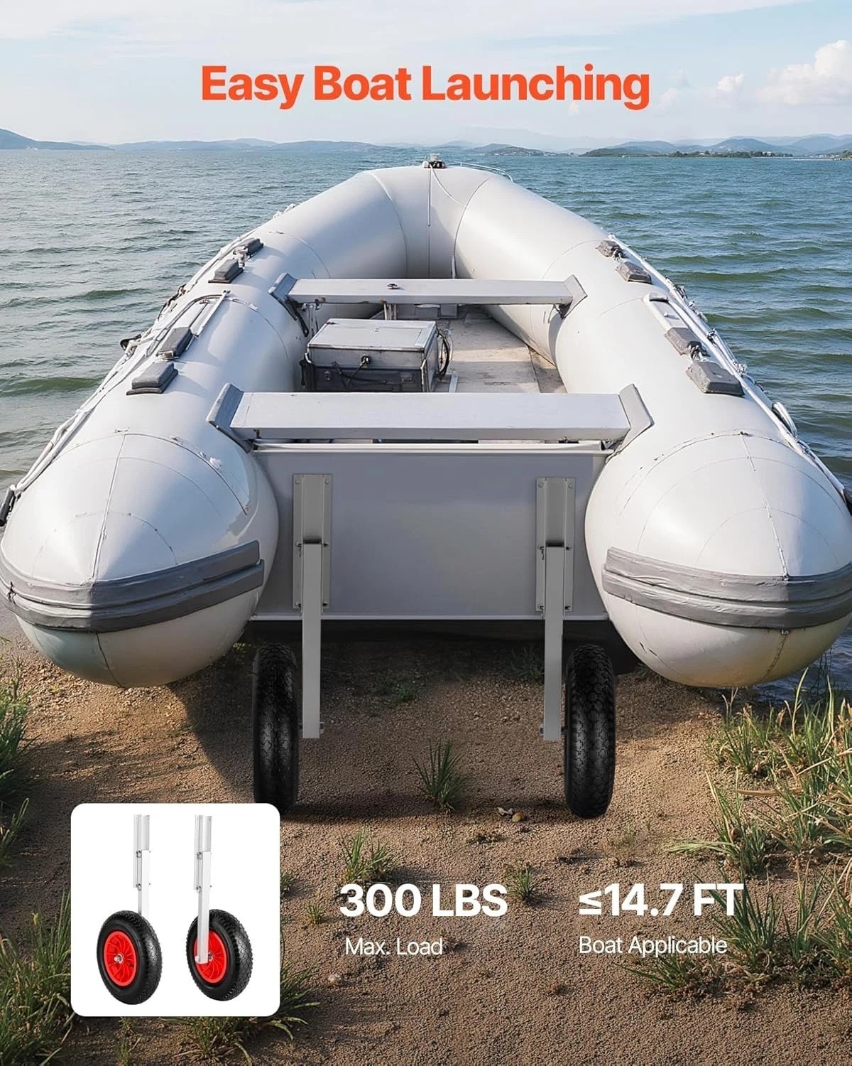 Folding Boat Launching Wheels with Quick Release Pins – Heavy Duty 300 Lbs