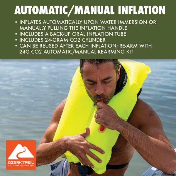 Ozark Trail Pro 24 Inflatable Life Jacket PFD For Kayak Fishing Paddle Boarding