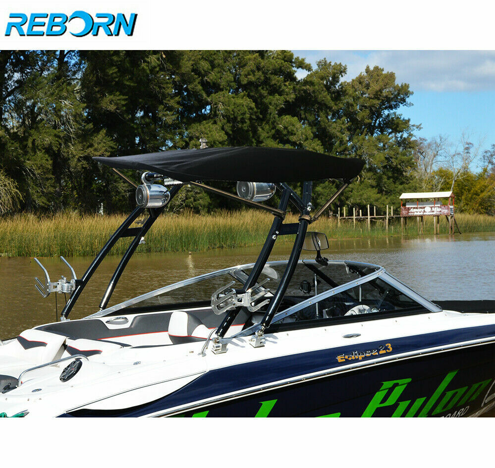 Reborn Launch Wakeboard Tower Black Powder Coated + Pro3 Tower Bimini Top Pkg