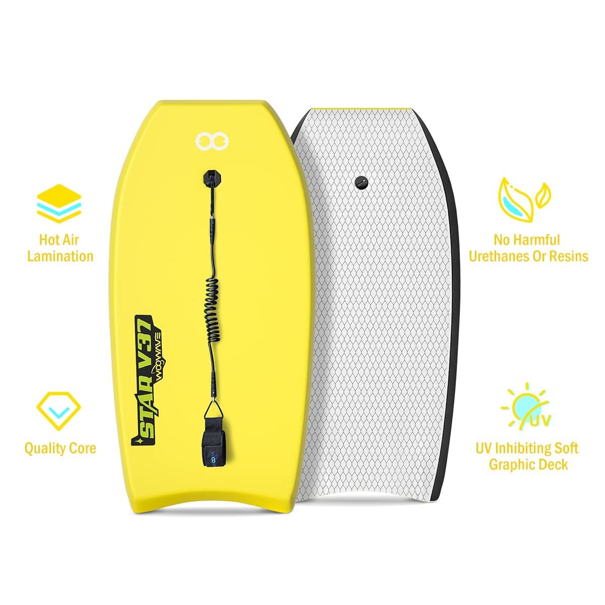 Woowave Bodyboard 33-Inch/37-Inch/42-Inch Premium Ixpe Body Board Coiled Wrist