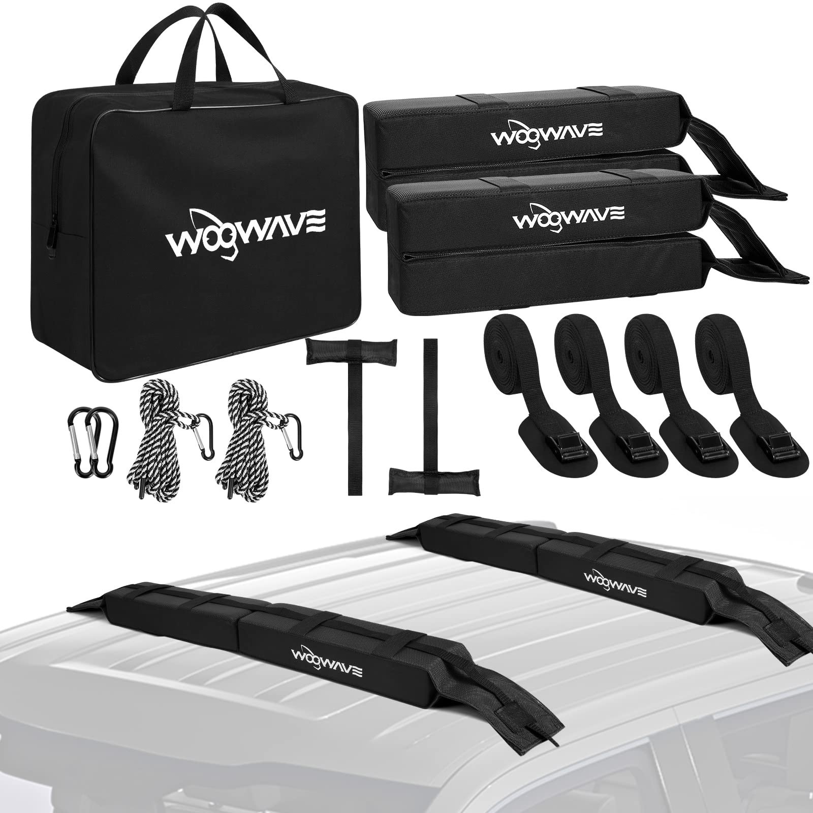 WOOWAVE Folding Kayak Soft Roof Rack Pads Universal Kayak Carrier Car Rack wi…