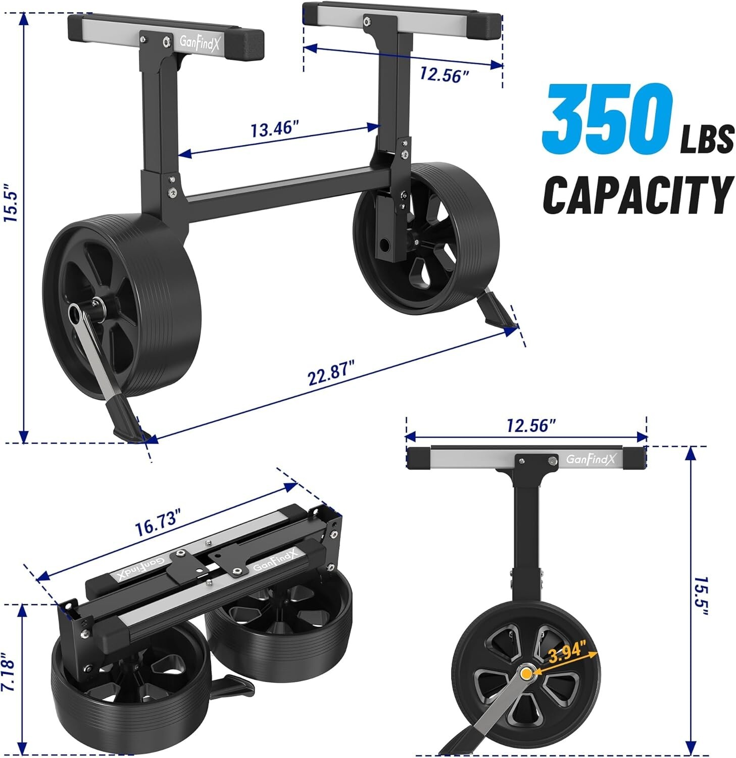 Upgraded Foldable & Aluminium Kayak Cart Dolly Equipped with Elastic Straps