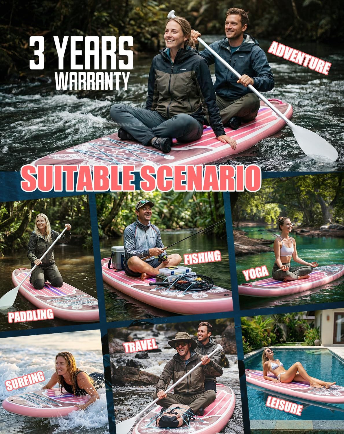 10’6″/11′ Inflatable Stand up Paddle Board with SUP Accessories, Anti-Slip EVA D