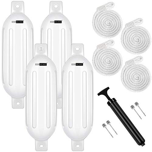 VIVOHOME Vinyl Ribbed Boat Fenders 4 Pack, 6.5 Inch x 24 Inch, White