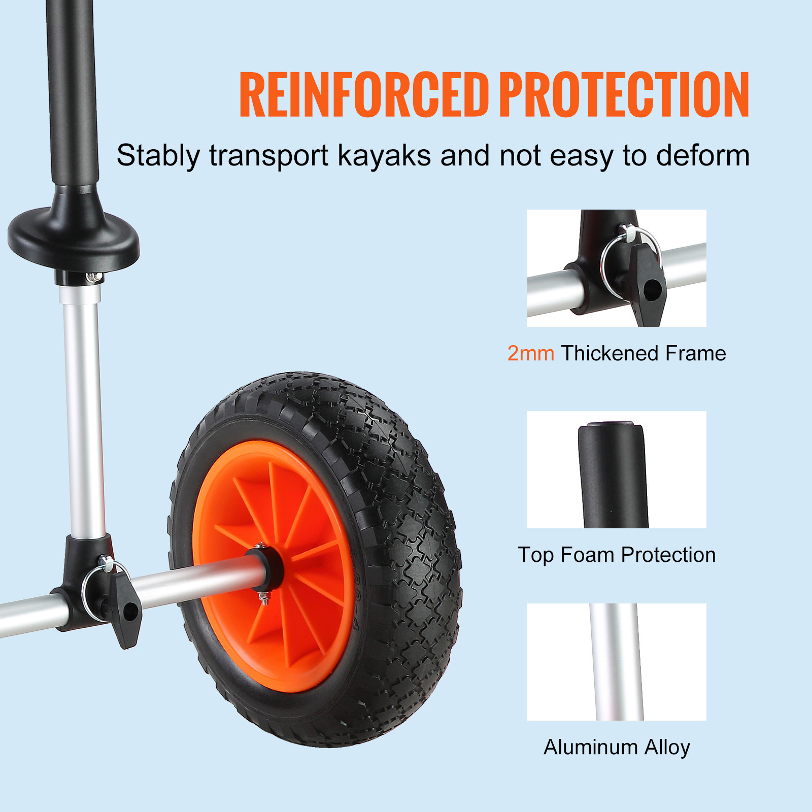 VEVOR Adjustable Kayak Cart Canoe Boat Carrier 280lbs Load with 10” Solid Tires
