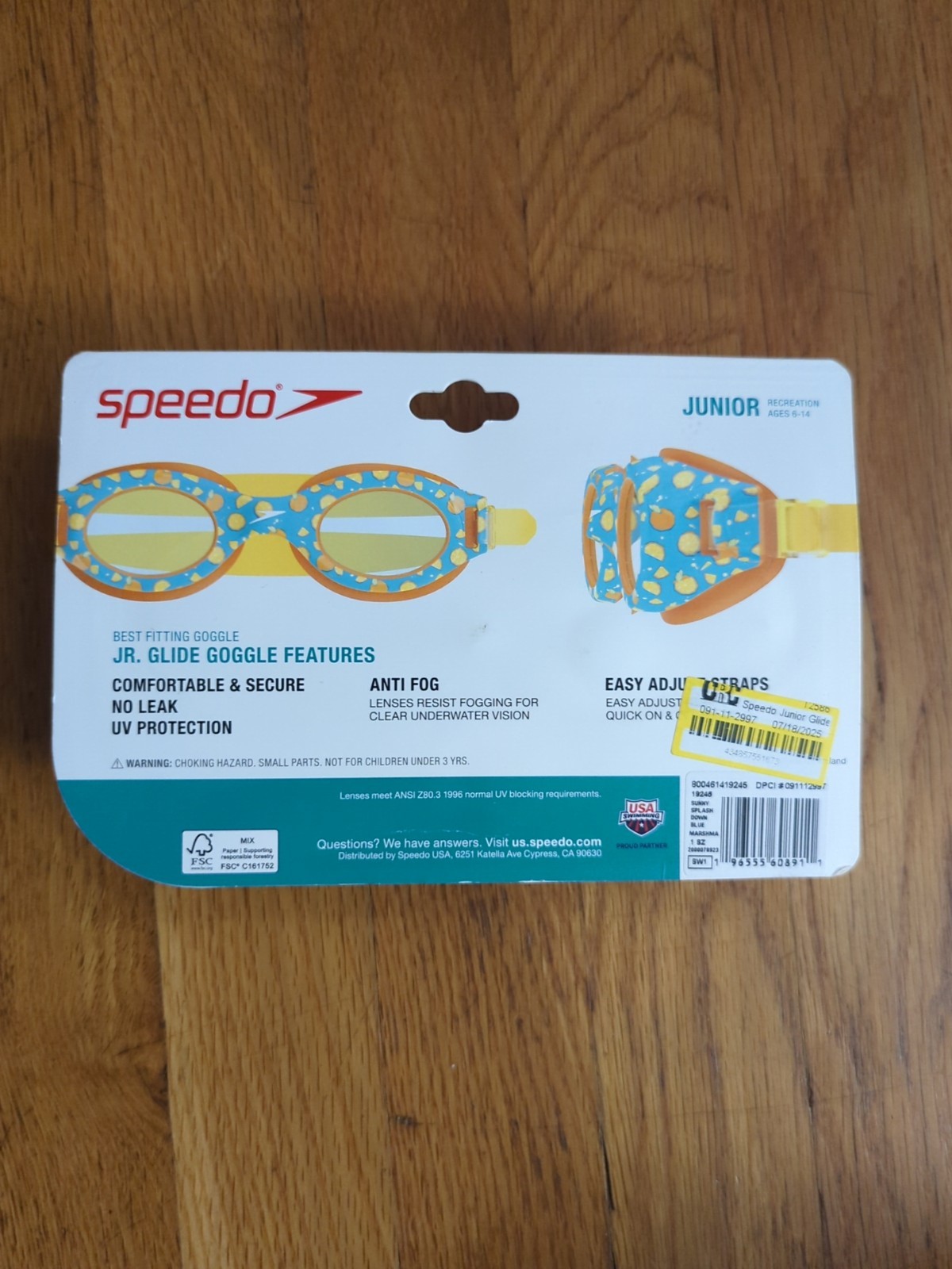 Speedo Junior Glide Print Swim Goggles -Blue Palm: Ages 6-14, Polycarbonate…