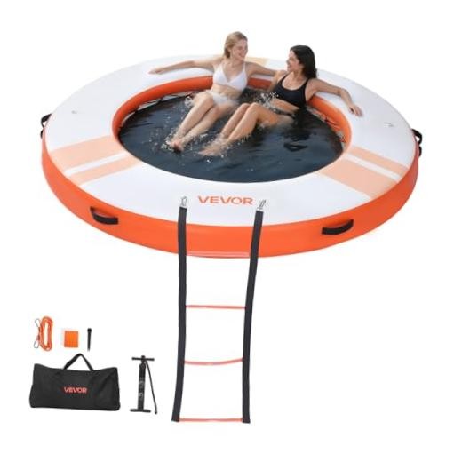 Inflatable Floating Dock, φ8 x 0.5 ft/2.44 m x 0.15 m White + Orange