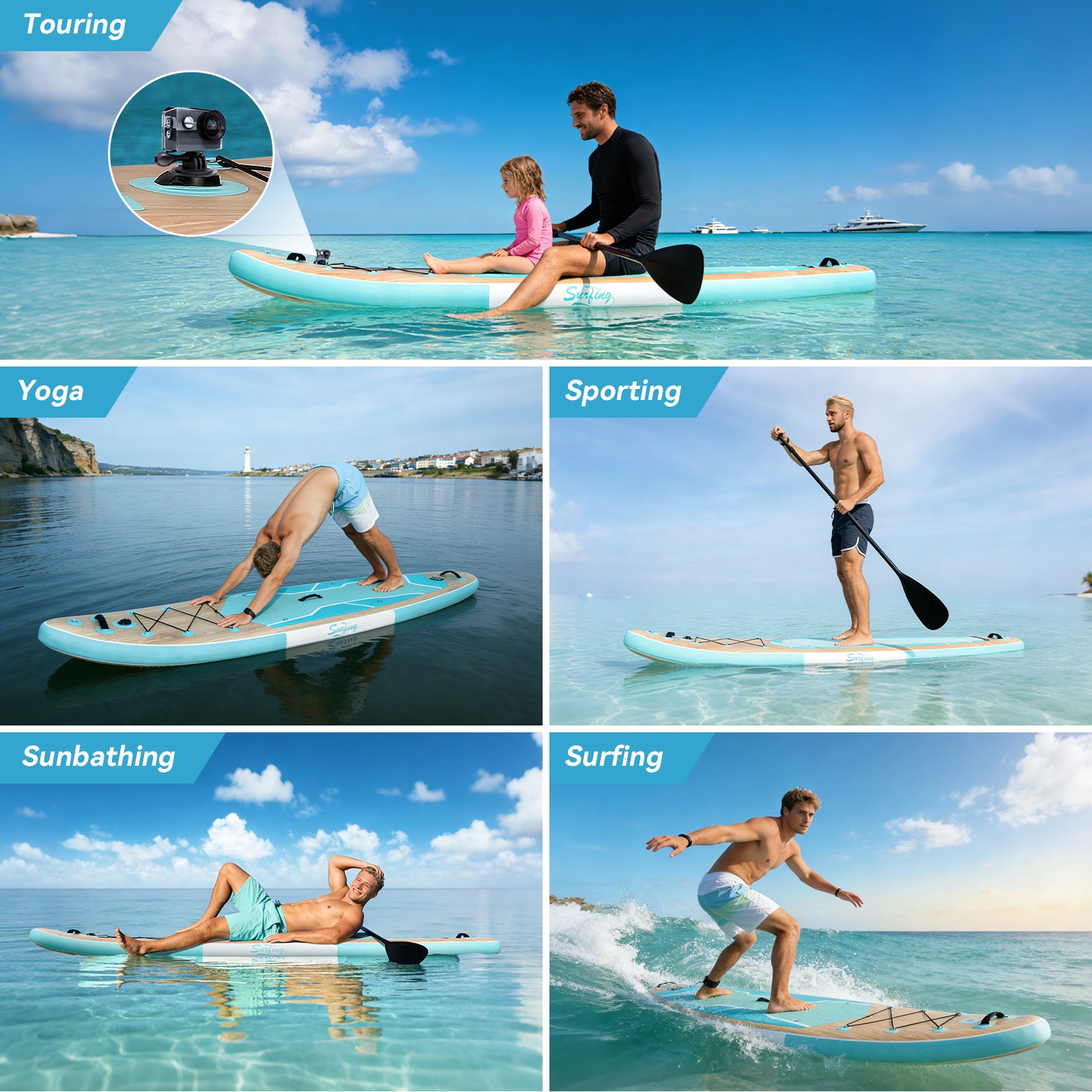 11FT Inflatable Surfboard Paddle Board 33″ Wide 330LBS Capacity 3-Fin System