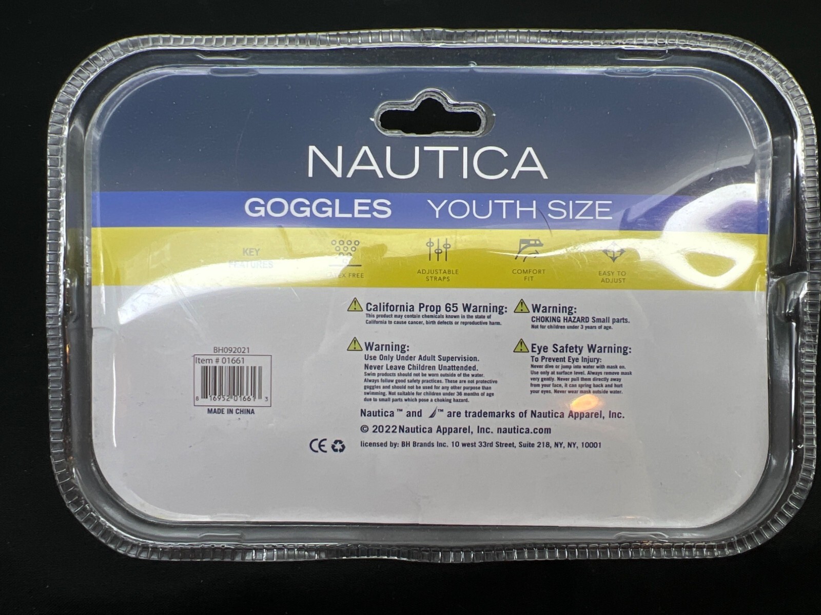 Nautica Youth Size Swim Goggles With Adjustable Strap & UV Protection