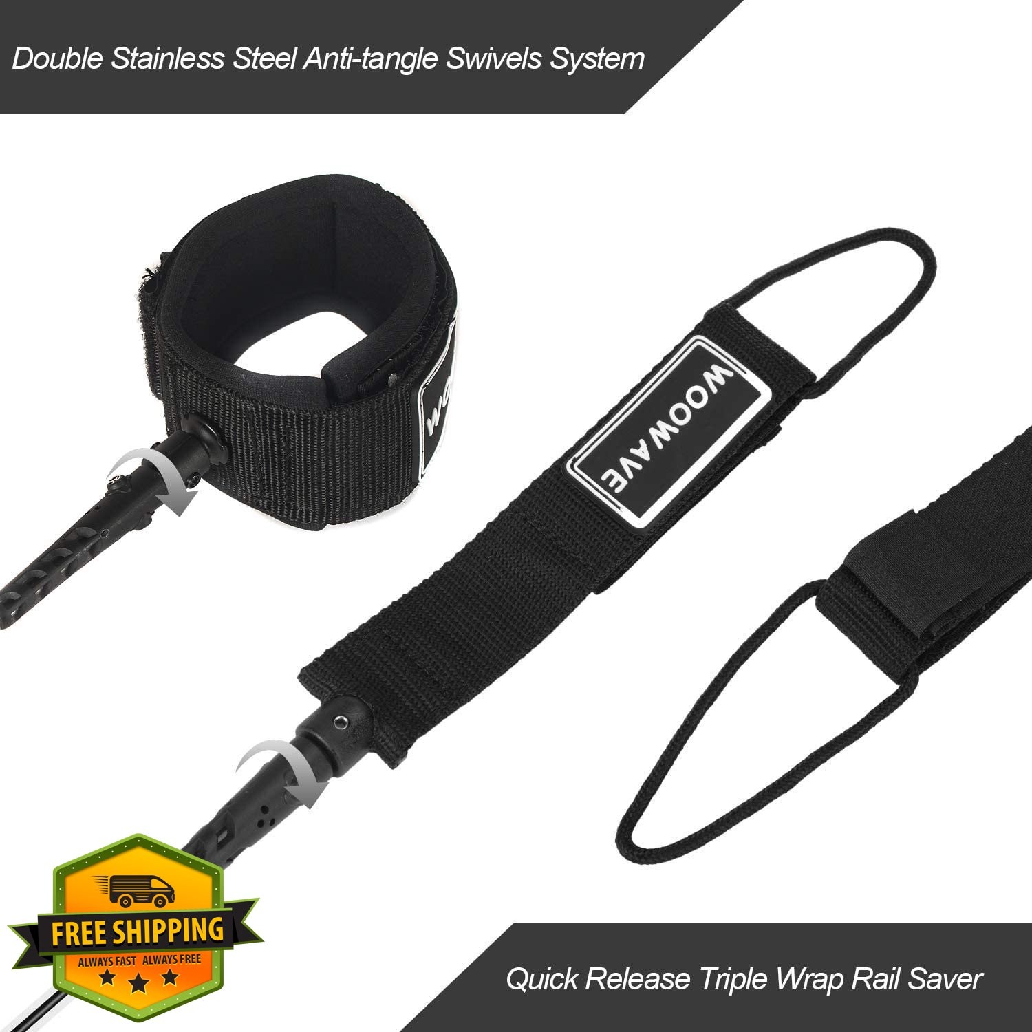 WOOWAVE surfboard leash 7ft 7mm black