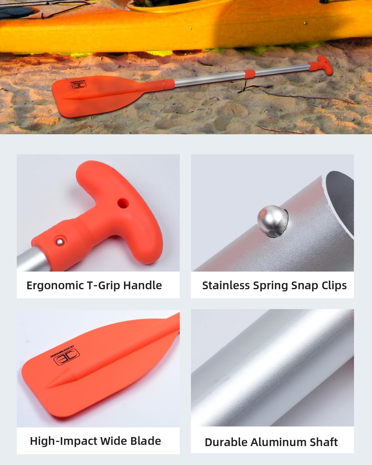 OCEANBROAD Telescoping Emergency Paddle 21”-42”(1-pack), Orange