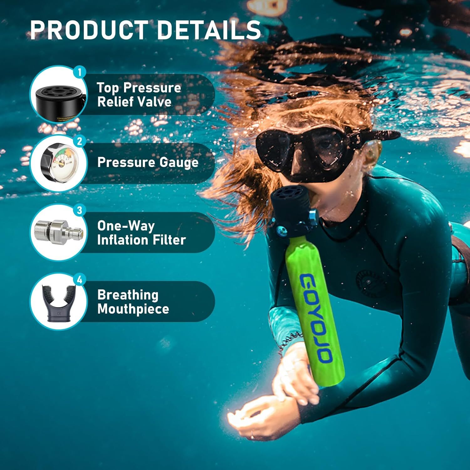 0.5L*2 Bottle Scuba Tank with Pump Reusable Lung Diving Tank Kits 3000PSI Max