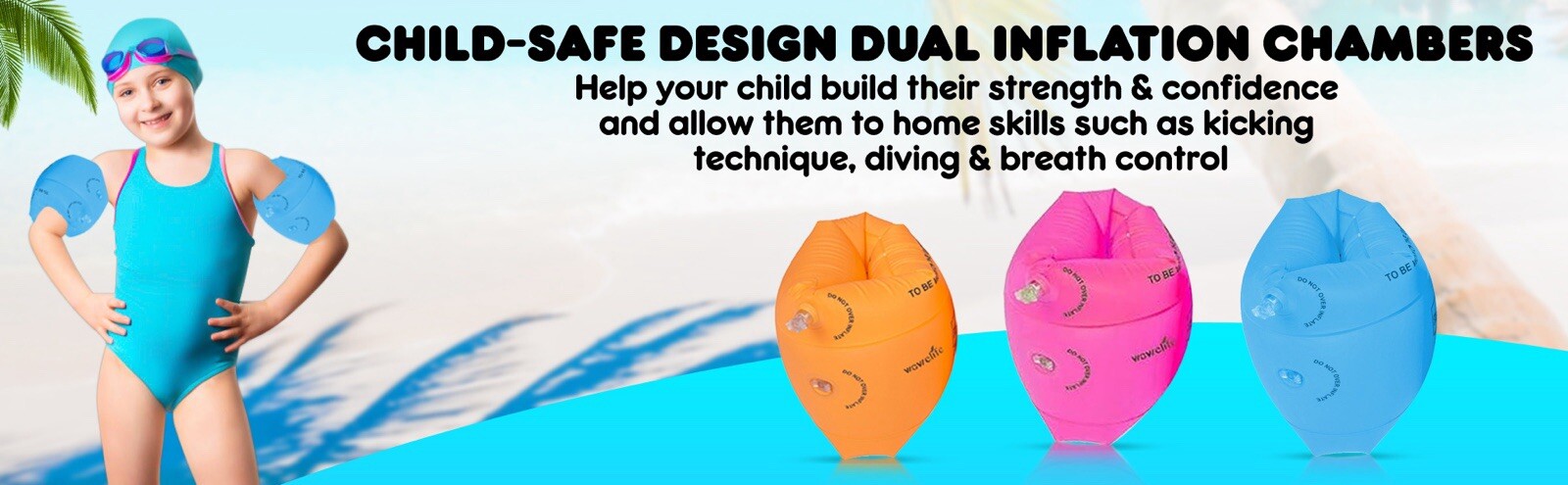 3 Pack Arm Floaties Kids 6-12Yrs Floaties Inflatable Swim Bands Floater Sleeves