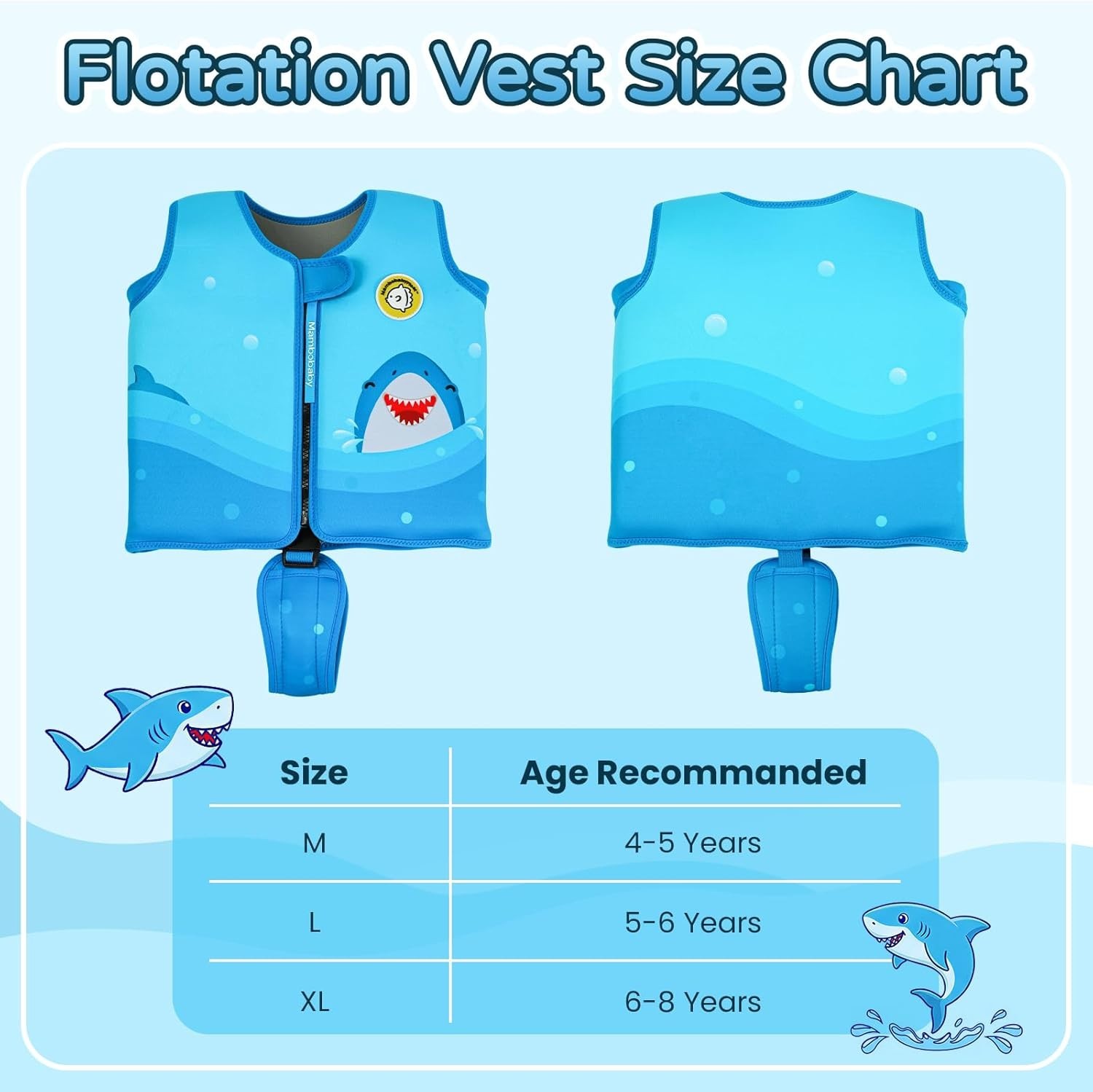 Mambobaby Kids Shark Swim Vest w/Built-in Detachable Buoyancy Boards 4-8yrs