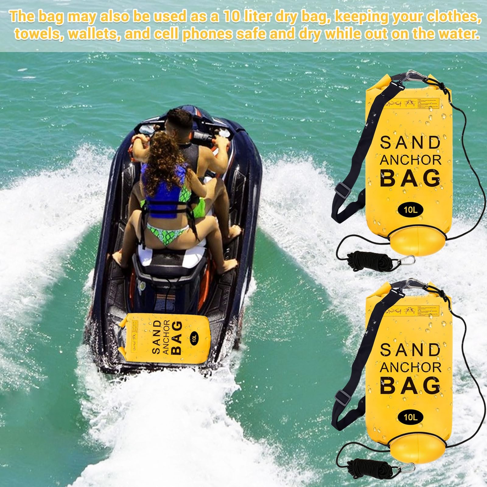2Pack Waterproof Sand Anchor Bags with Rope Buoy for Kayak Jet Ski Boats