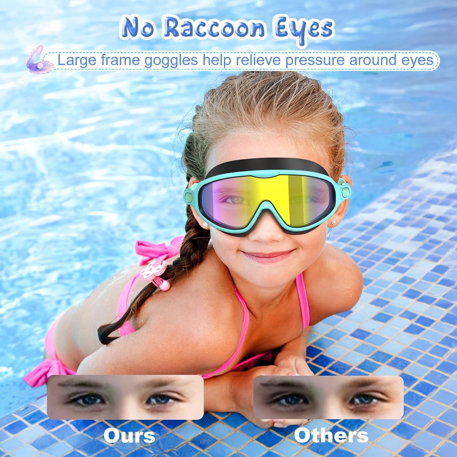 Kids Swimming Goggles 2 Pack with Earplugs&Nose Clip Wide View Anti-Fog/UV