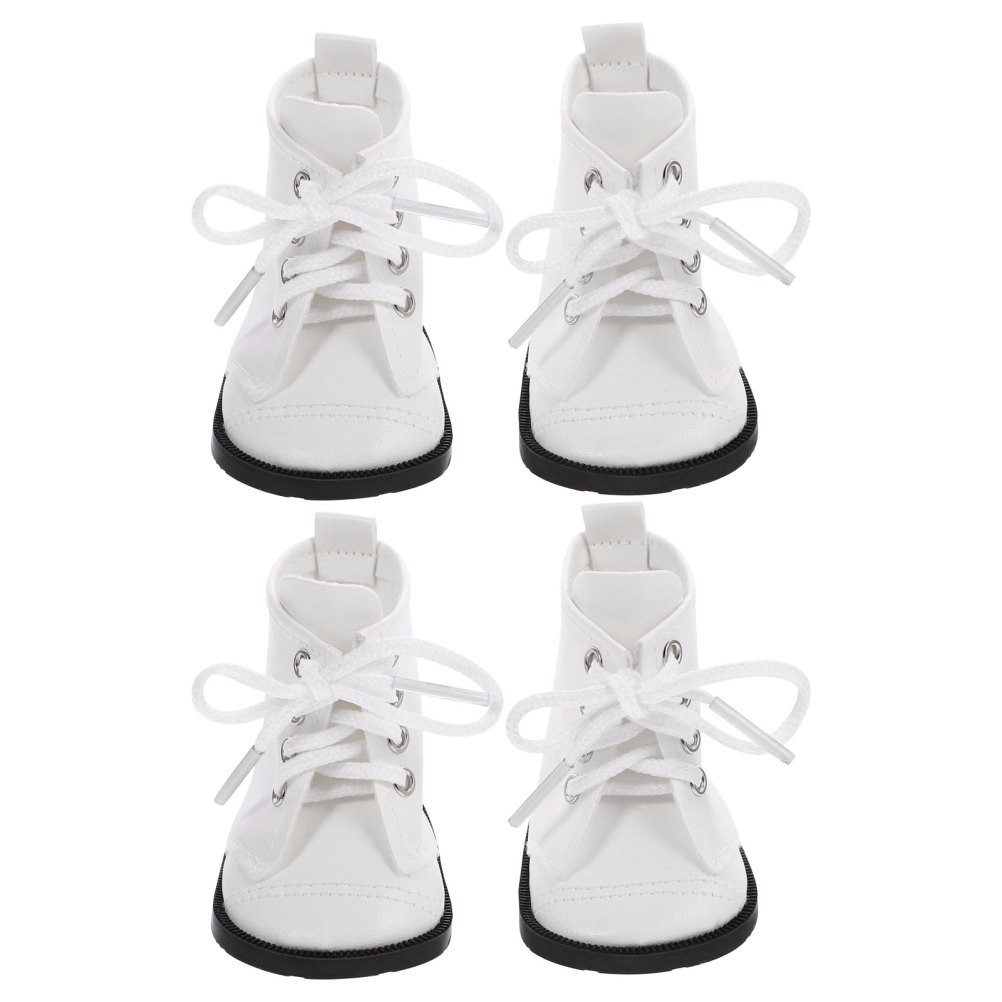 2 Pairs Durable White Miniature Doll Boots for 18 Inch Dolls Casual Outfit Shoes
