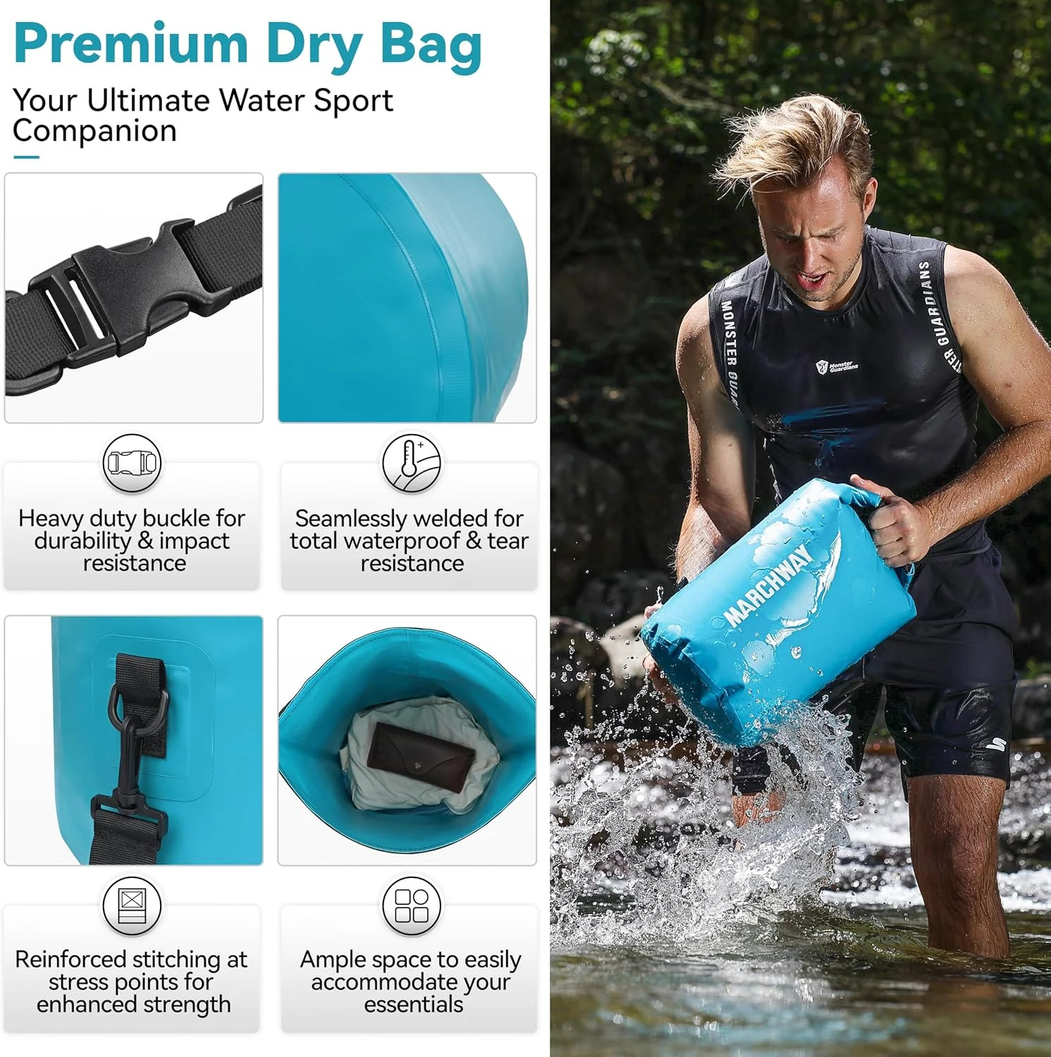 MARCHWAY Floating Waterproof Dry Bag Backpack 5L/10L/20L/30L/40L, Roll Top Sack