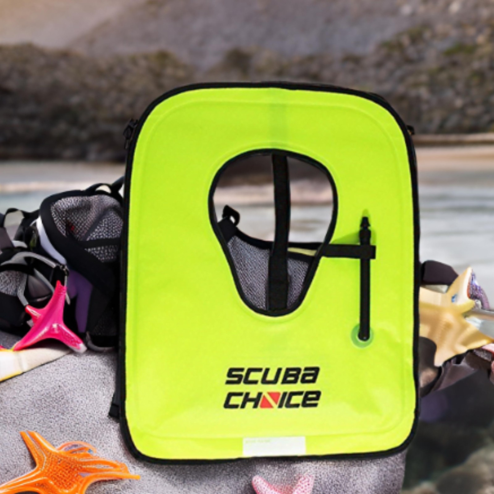 Scuba Choice Adult Snorkel Vest with Name Box Large (100-200lbs), Neon Yellow