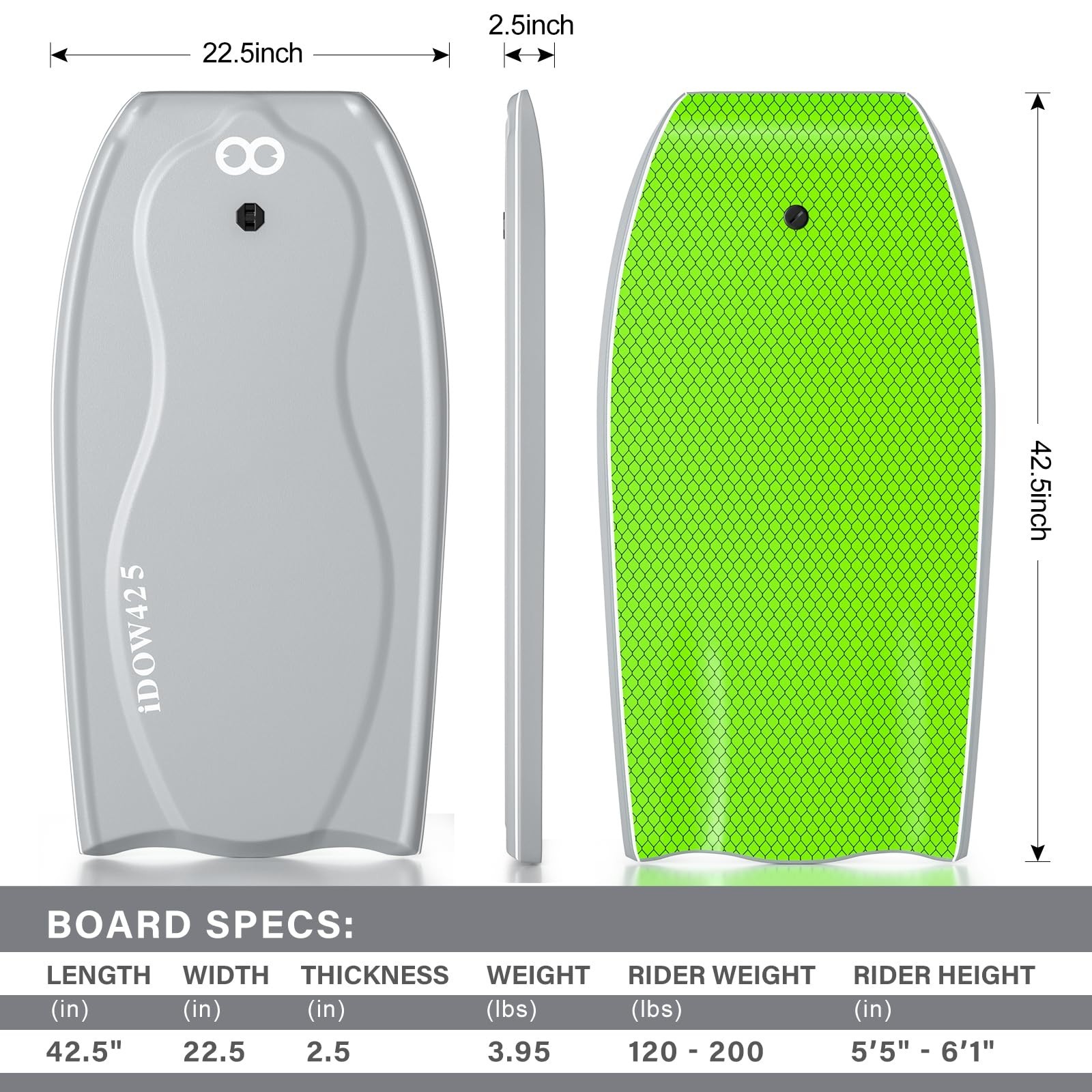 WOOWAVE Bodyboard 42.5-inch Body Board with PE Core,IXPE Surface,HDPE Slick B…