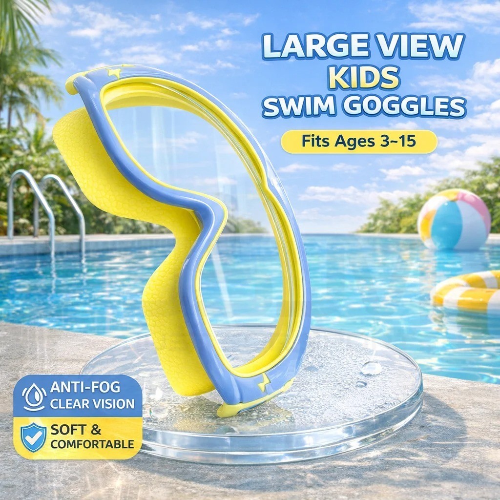 Swimming Goggles for Boys & Girls (3-15 Years) – Big Frame HD View, Anti-Fog