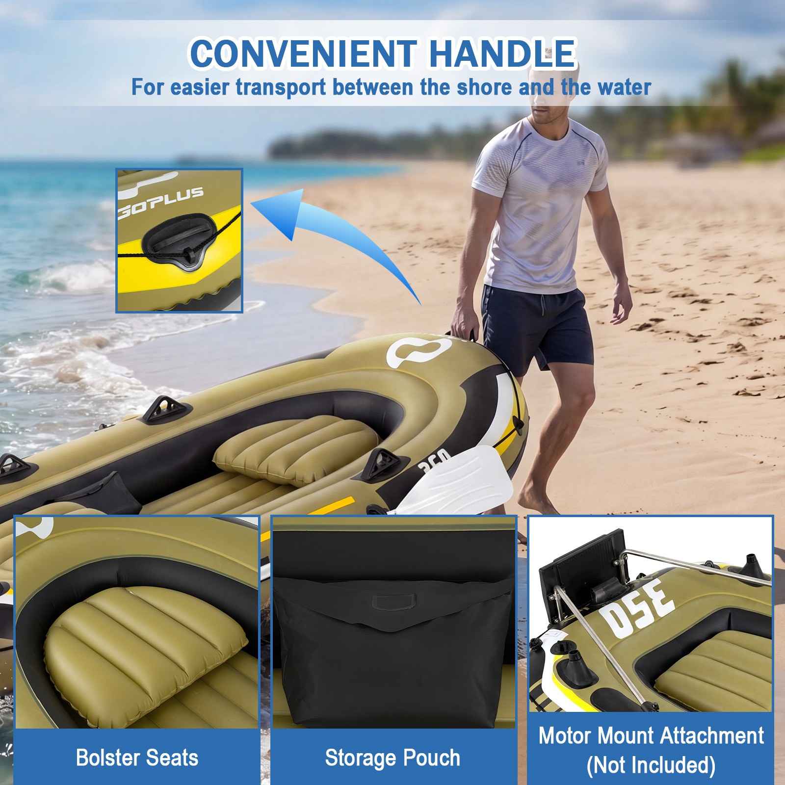 Heavy-Duty Inflatable Boat 4-Person Fishing Raft Set for 3 Adults and 1 Kid